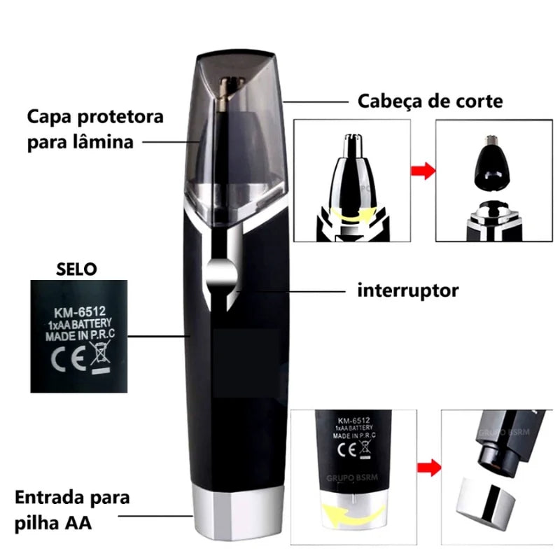 Máquina Aparadora Profissional | Remove Pelos do Nariz e Ouvido Prático Fácil | Saúde Higiene Beleza Uso Pessoal Kemei-Km-6512